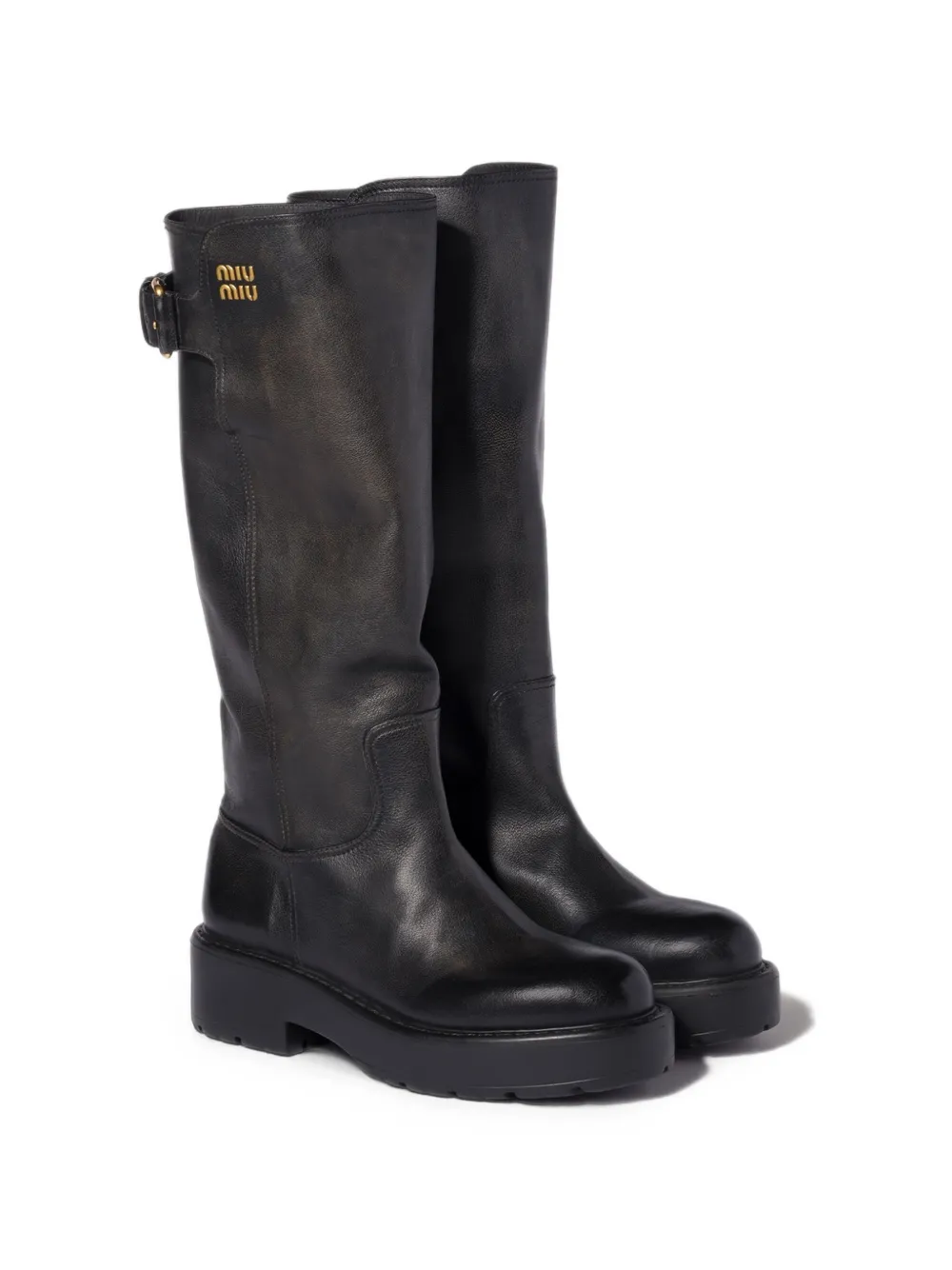 Miu leather boots Zwart