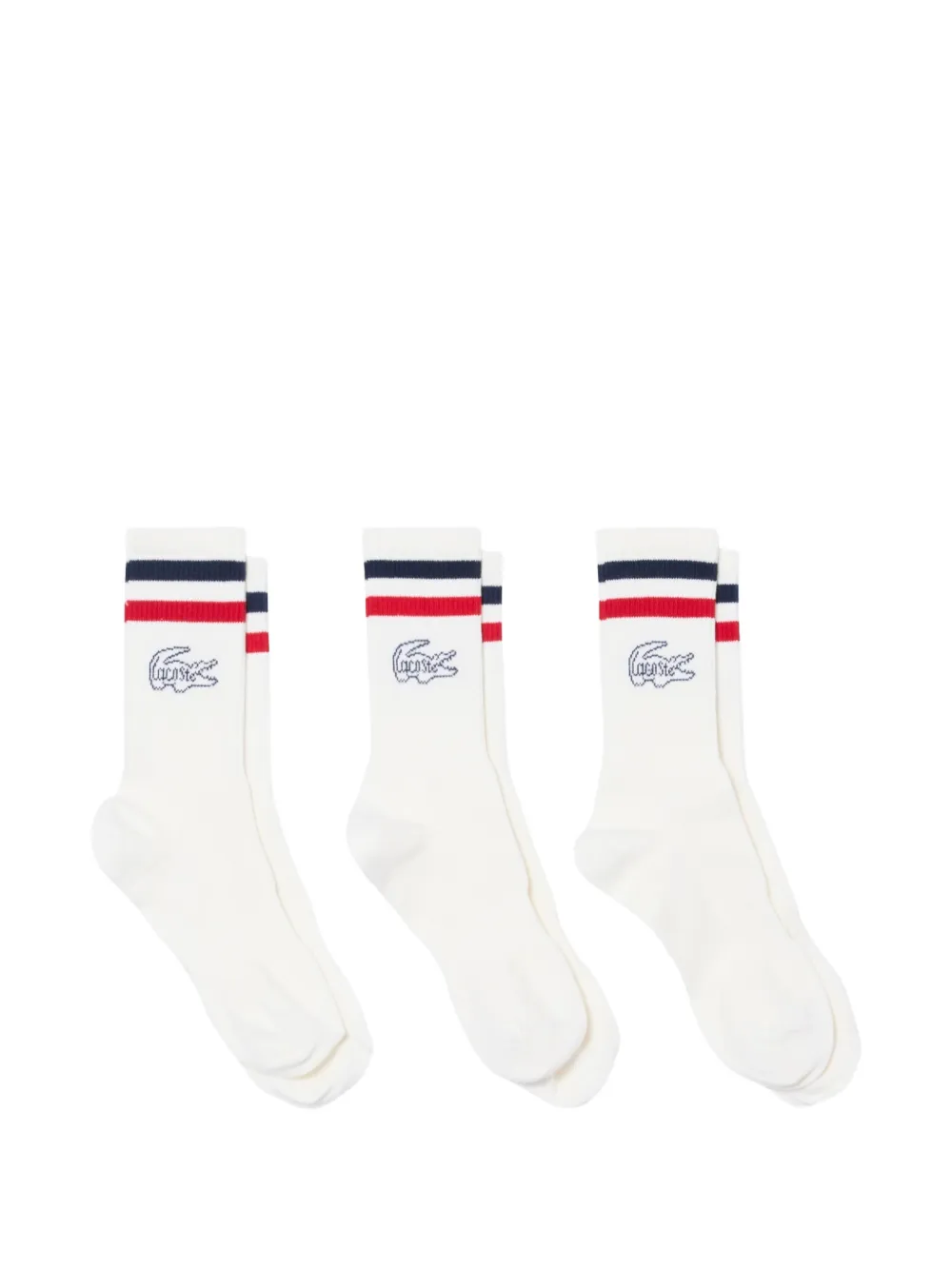 Lacoste logo-embroidered striped socks (set of three) - Bianco