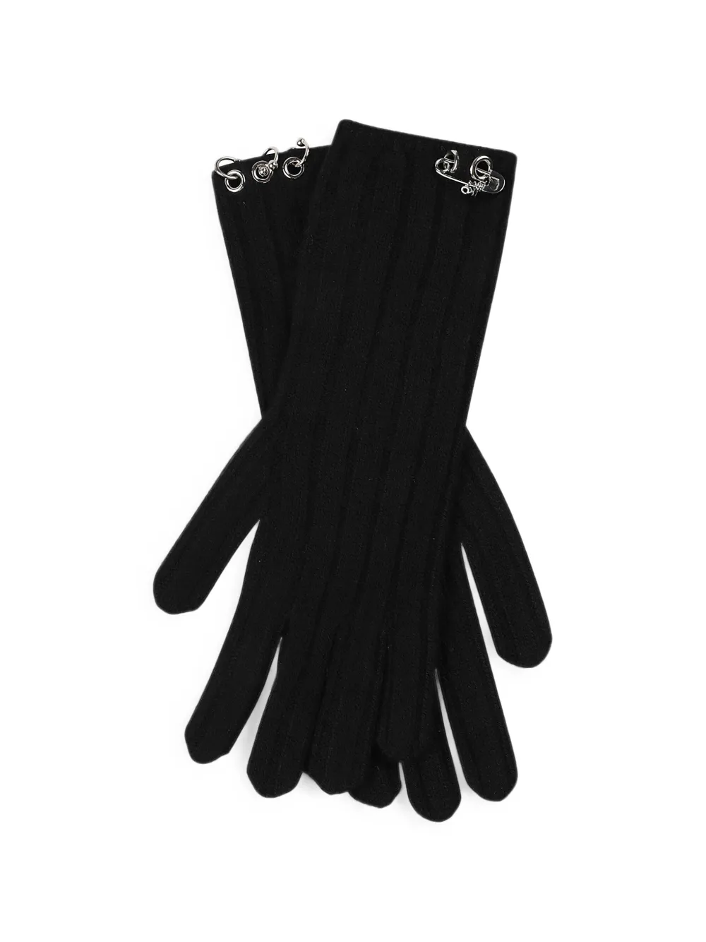PINKO ribbed-knit safety-pin gloves - Nero