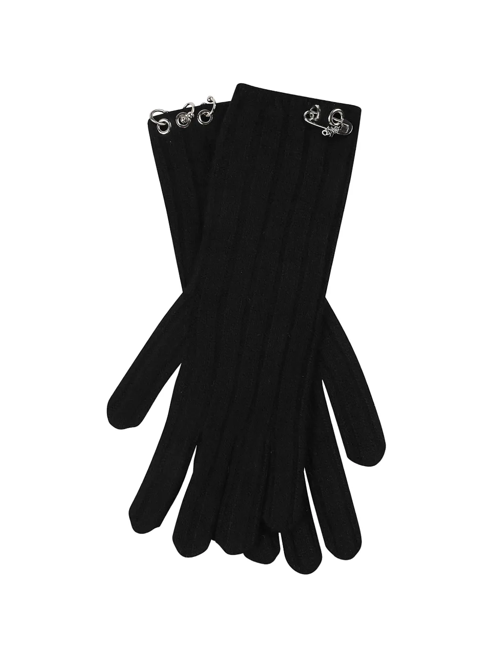 PINKO ribbed-knit safety-pin gloves - Nero