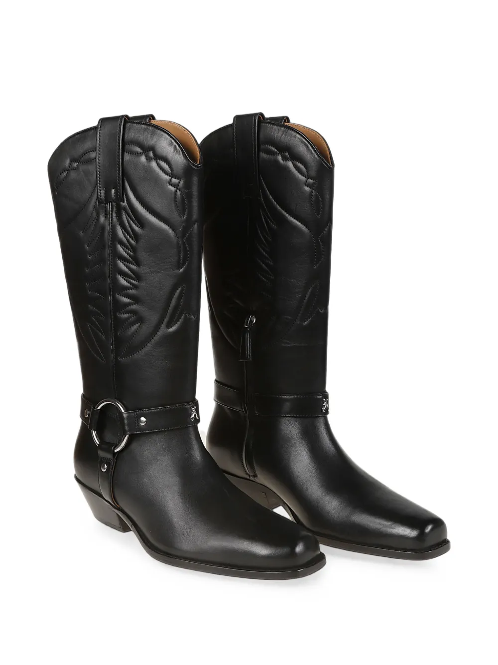 Patrizia Pepe embroidered leather cowboy boots Zwart