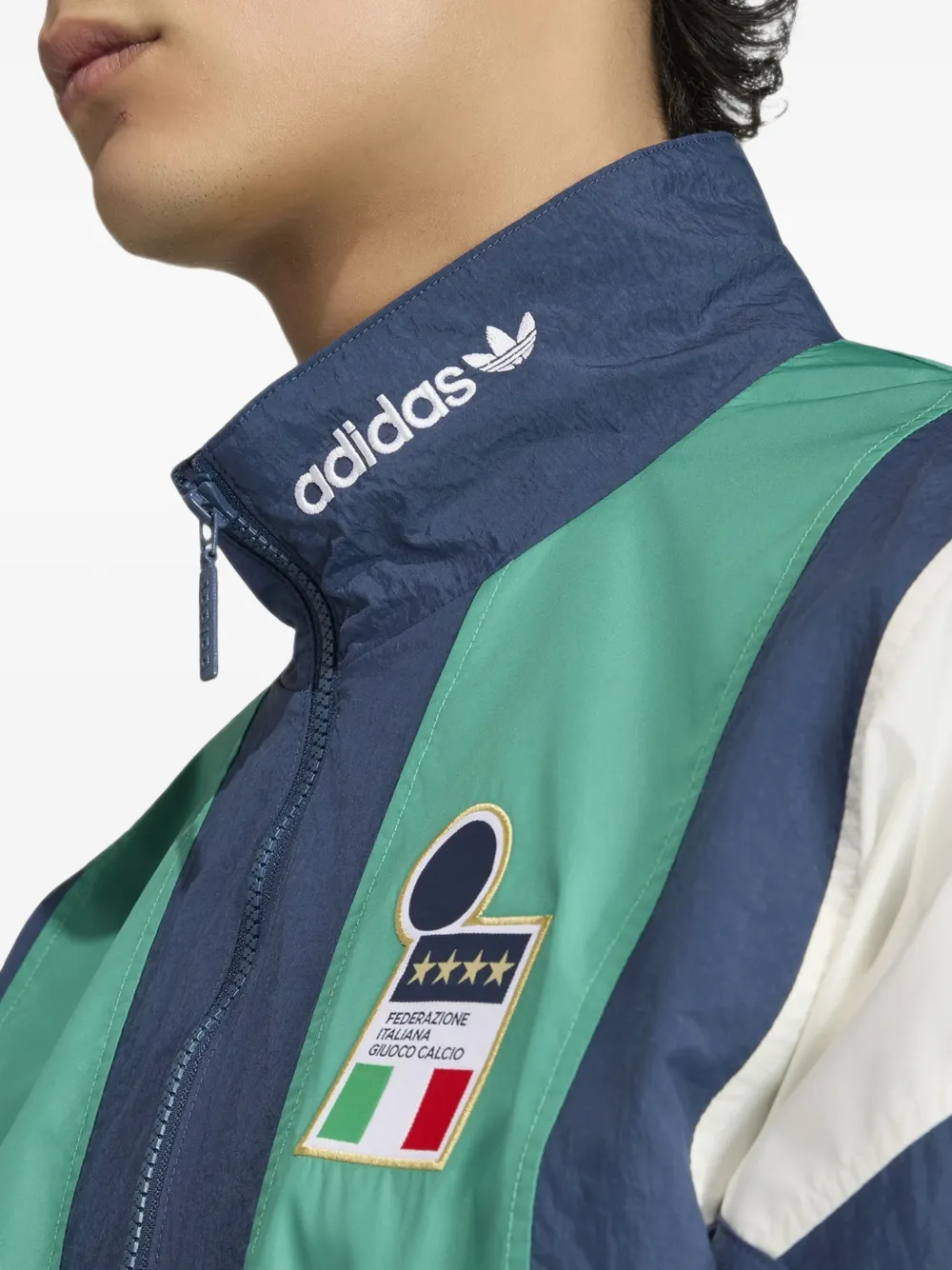 adidas colour-block bomber jacket Blauw