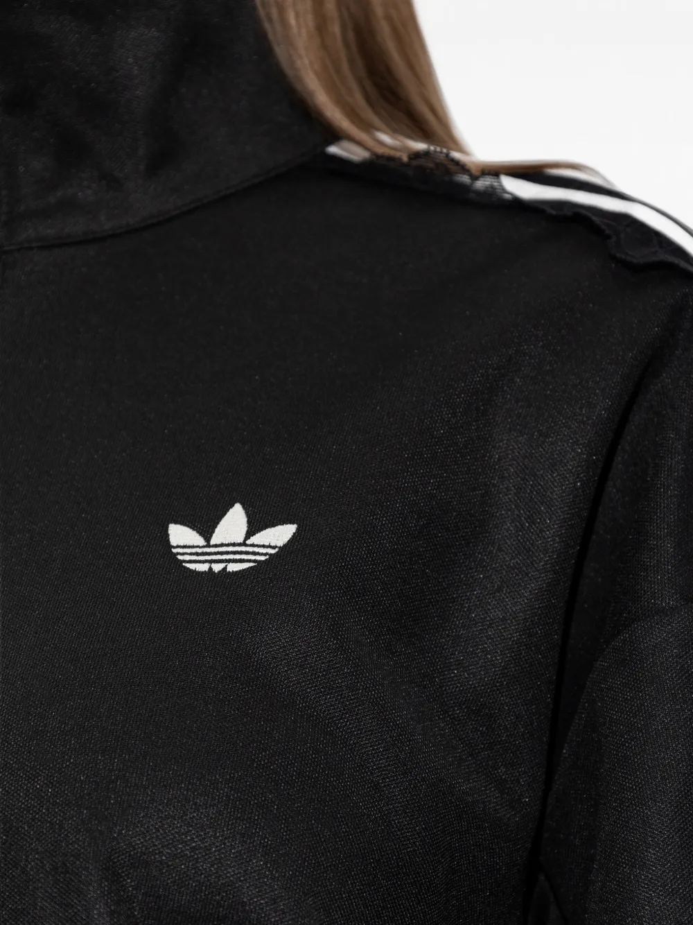 adidas logo-embroidered lace-trim zip-up sweatshirt Zwart