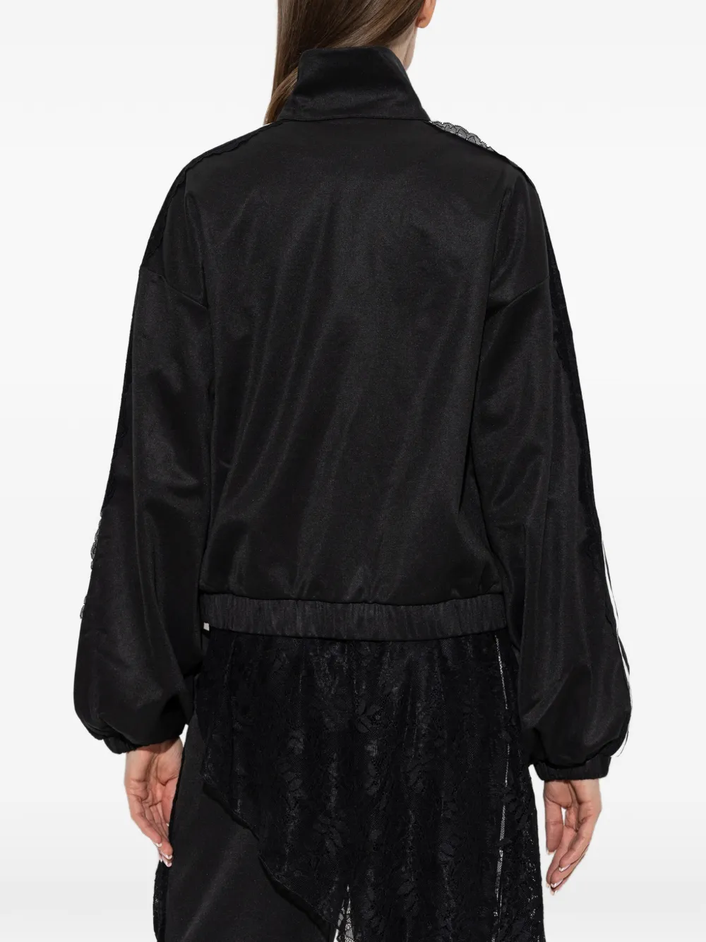 adidas logo-embroidered lace-trim zip-up sweatshirt Zwart
