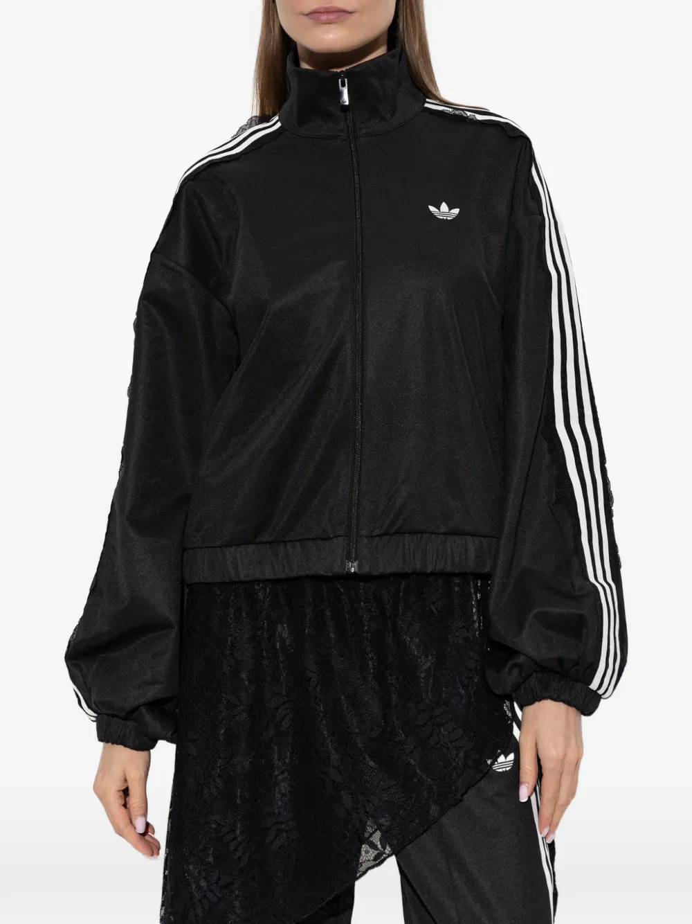 adidas logo-embroidered lace-trim zip-up sweatshirt Zwart