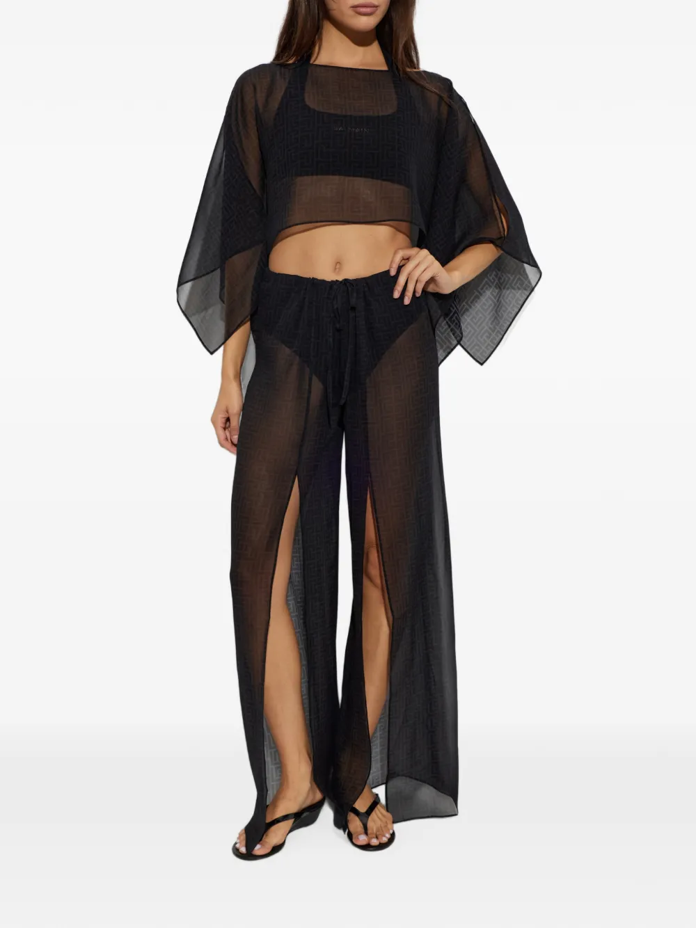 Balmain Chiffon strandbroek met monogram Zwart