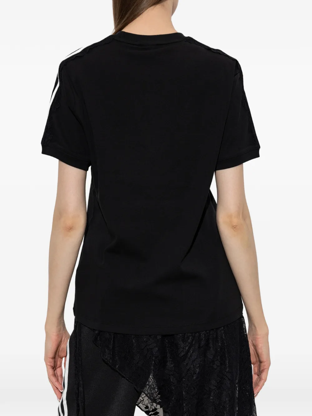 adidas lace-trim embroidered-logo T-shirt Zwart