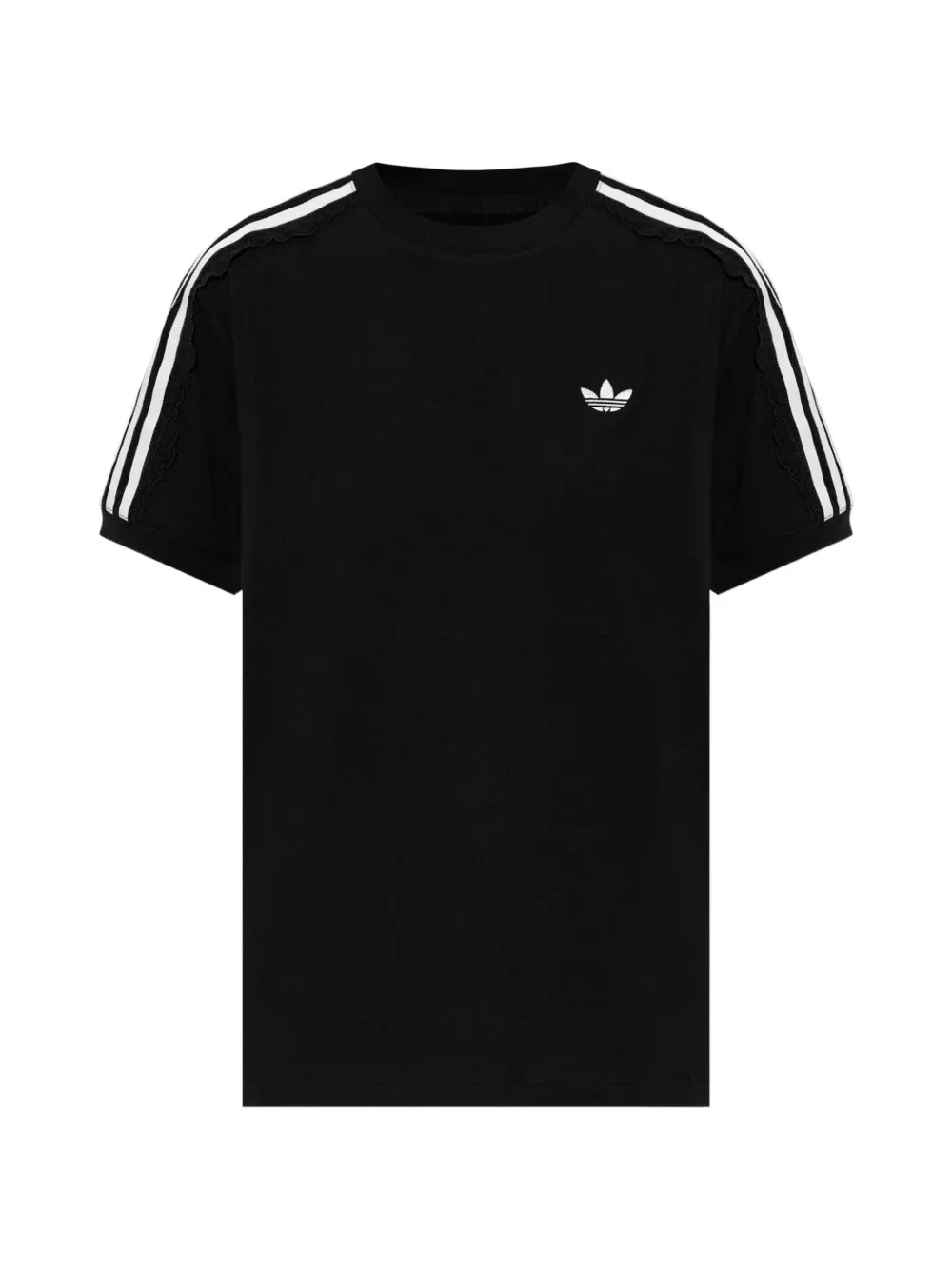 adidas lace-trim embroidered-logo T-shirt Zwart