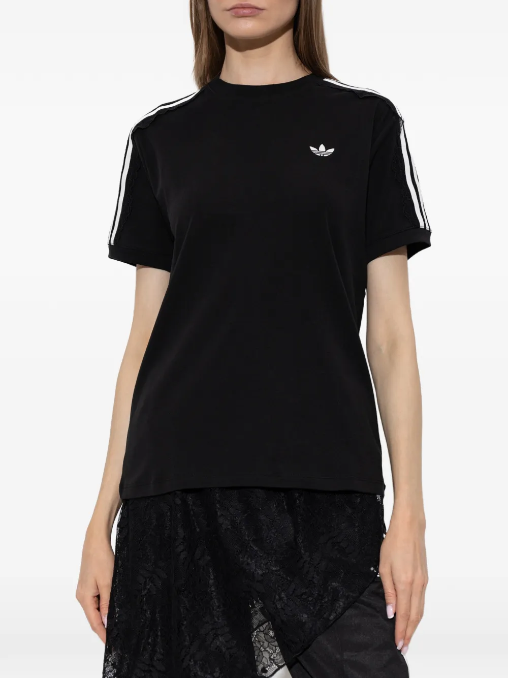 adidas lace-trim embroidered-logo T-shirt Zwart