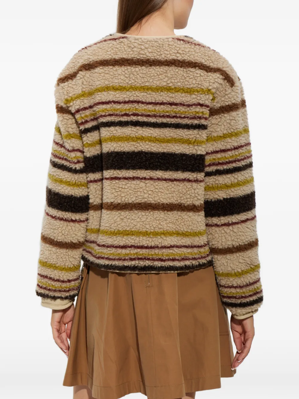 Moncler Striped Fleece Jacket in Brown, view 4
