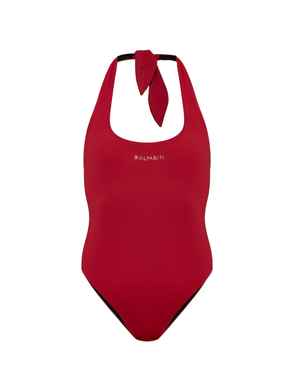 Balmain halterneck logo-embellished swimsuit - Rosso
