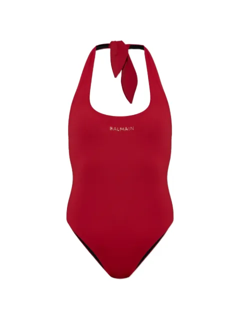 Balmain halterneck logo-embellished swimsuit