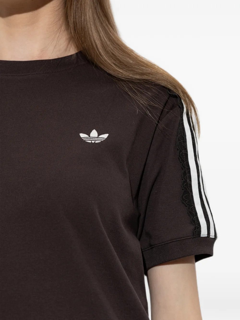 adidas lace-trim embroidered-logo T-shirt Bruin