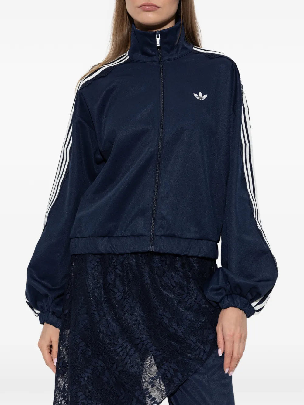 adidas logo-embroidered zip-up sweatshirt Blauw