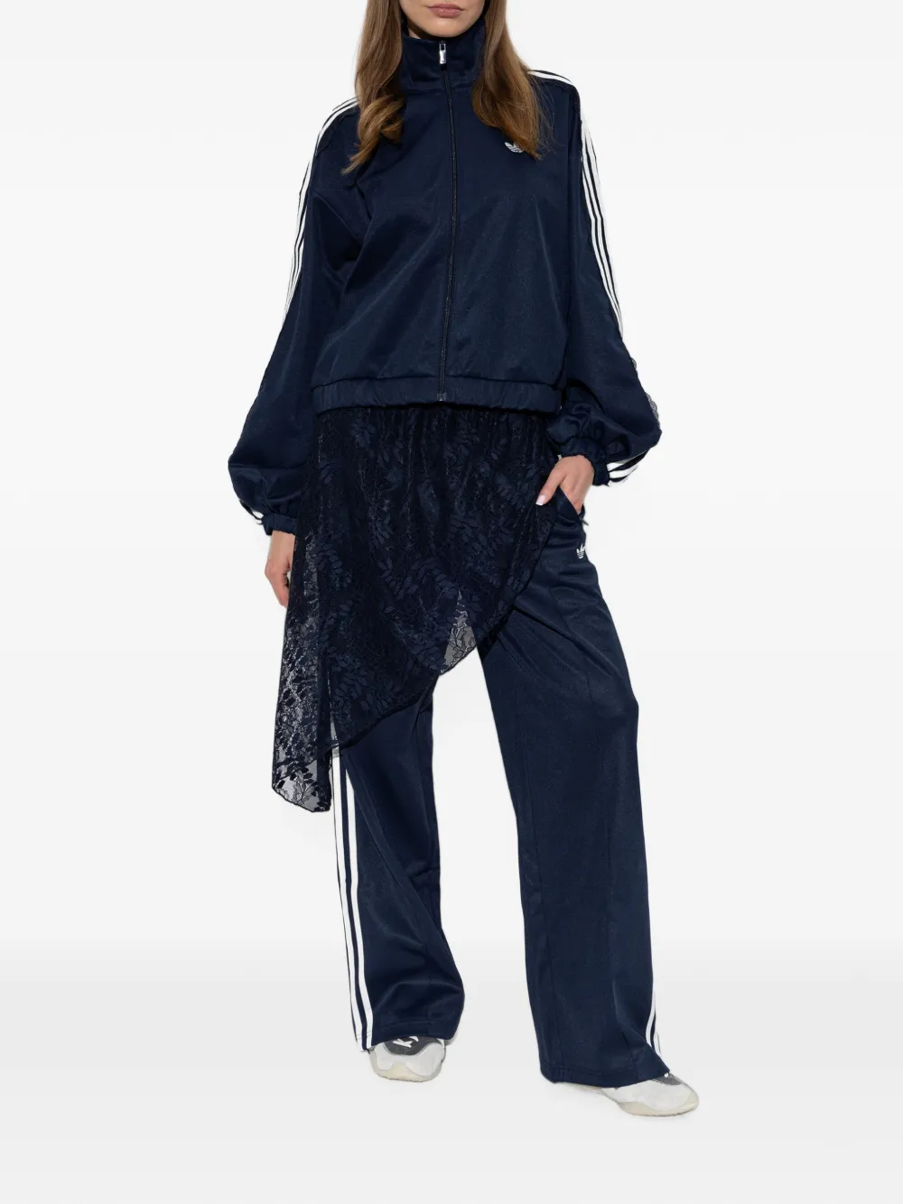 adidas logo-embroidered zip-up sweatshirt Blauw