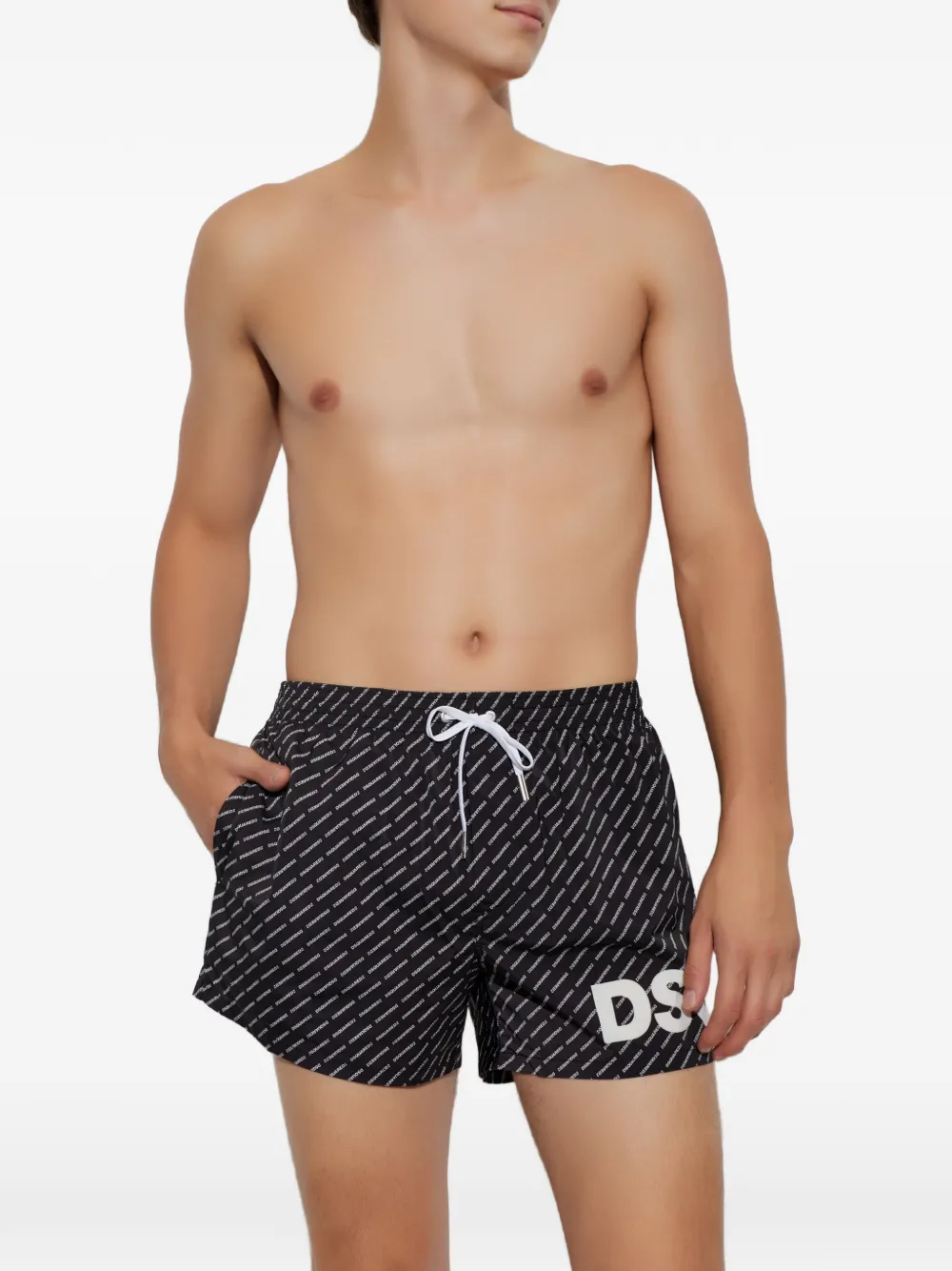 DSQUARED2 Shorts met trekkoord en logo-patroon Zwart