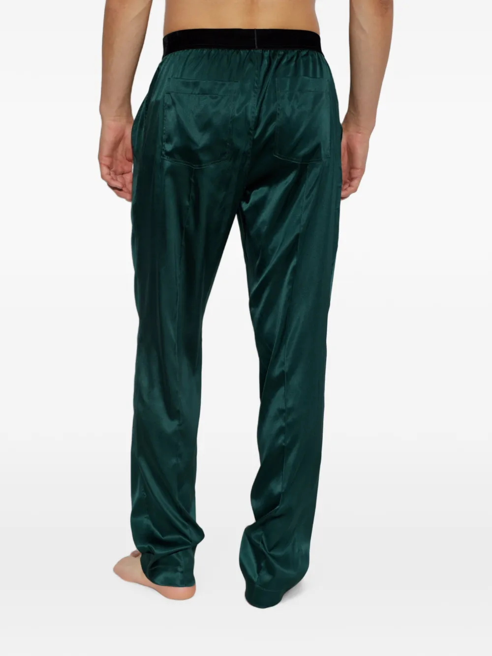 TOM FORD logo-patch silk-blend loungewear trousers Groen