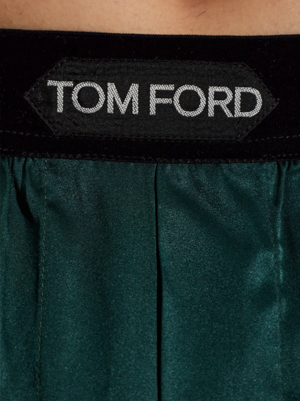 TOM FORD logo-patch silk-blend loungewear trousers Groen