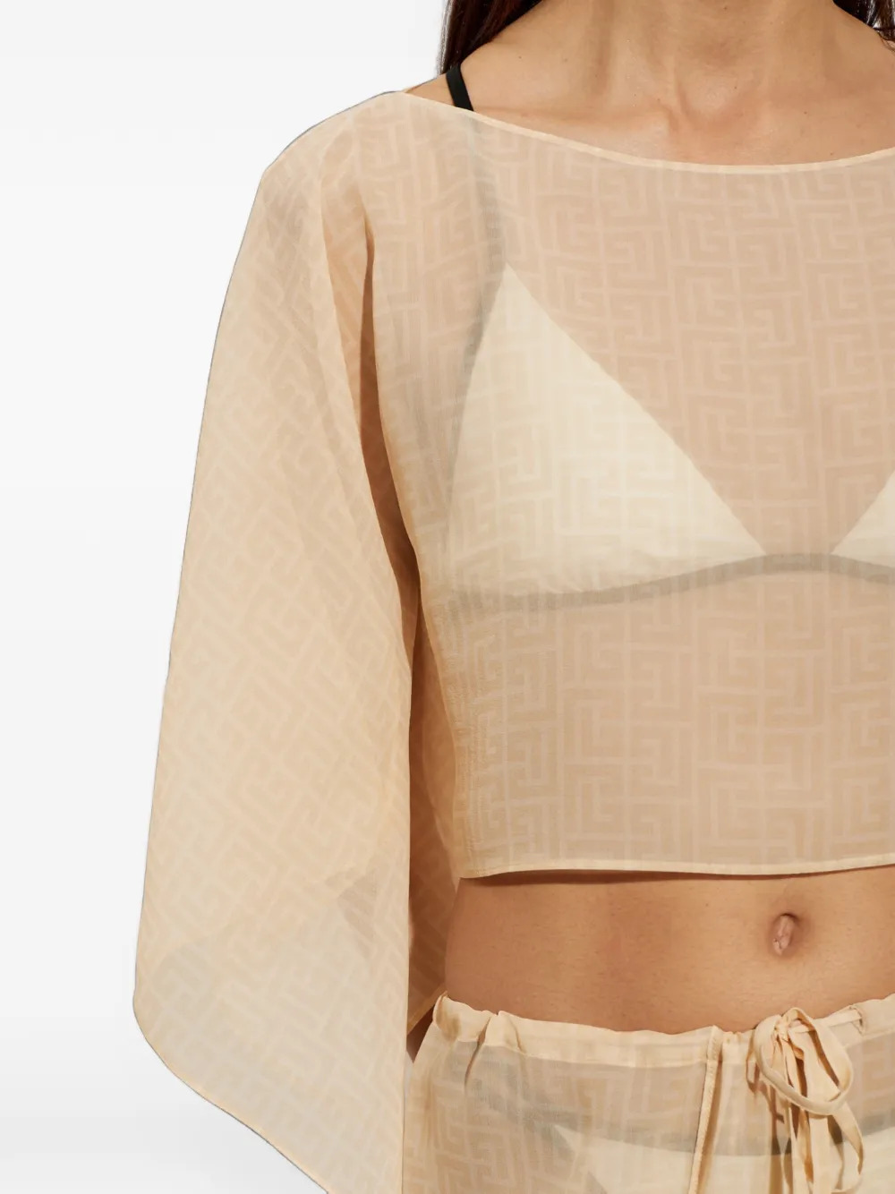 Balmain Cropped poncho met monogram-patroon Beige