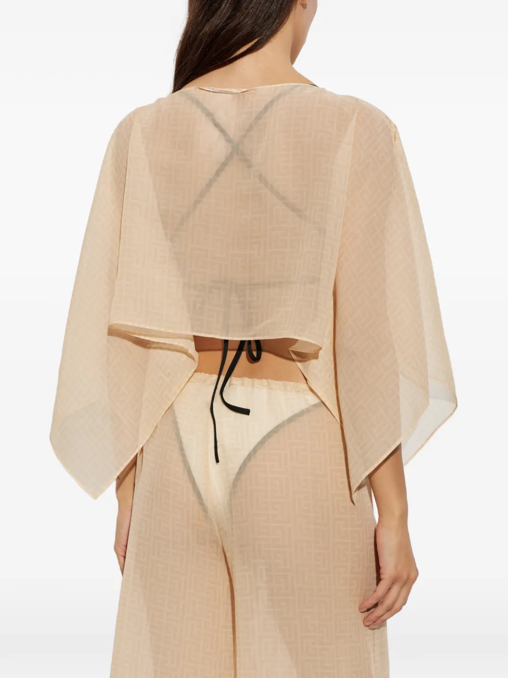 Balmain Cropped poncho met monogram-patroon Beige