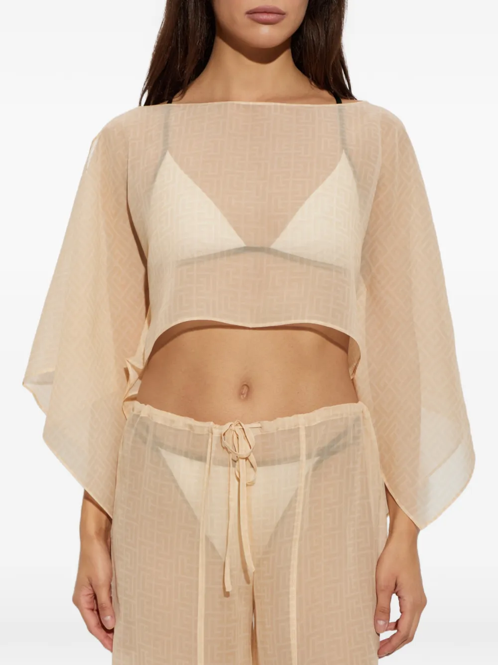 Balmain Cropped poncho met monogram-patroon Beige