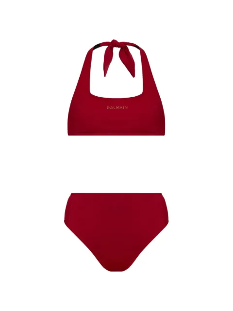 Balmain embellished-logo halterneck bikini