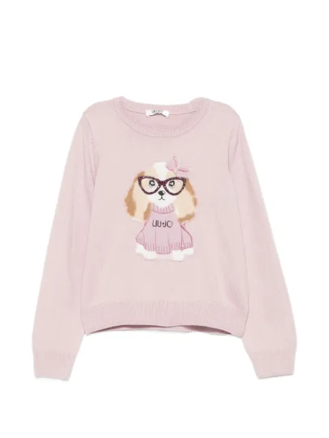 Liu Jo Kids dog-motif intarsia-knit sweater