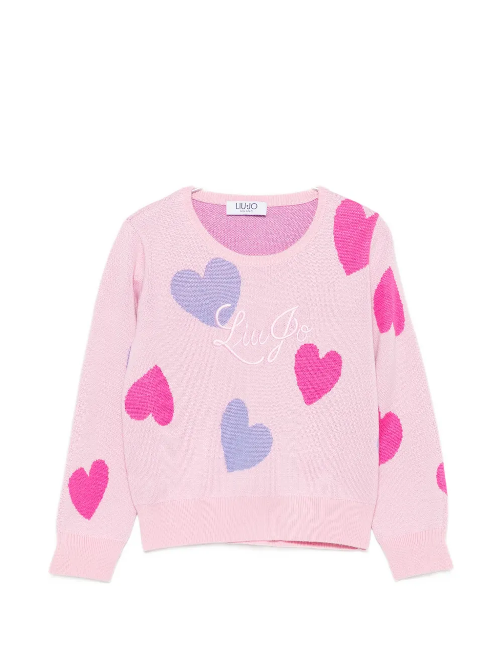 Liu Jo Kids heart-intarsia logo-embroidered sweater and skirt - Rosa