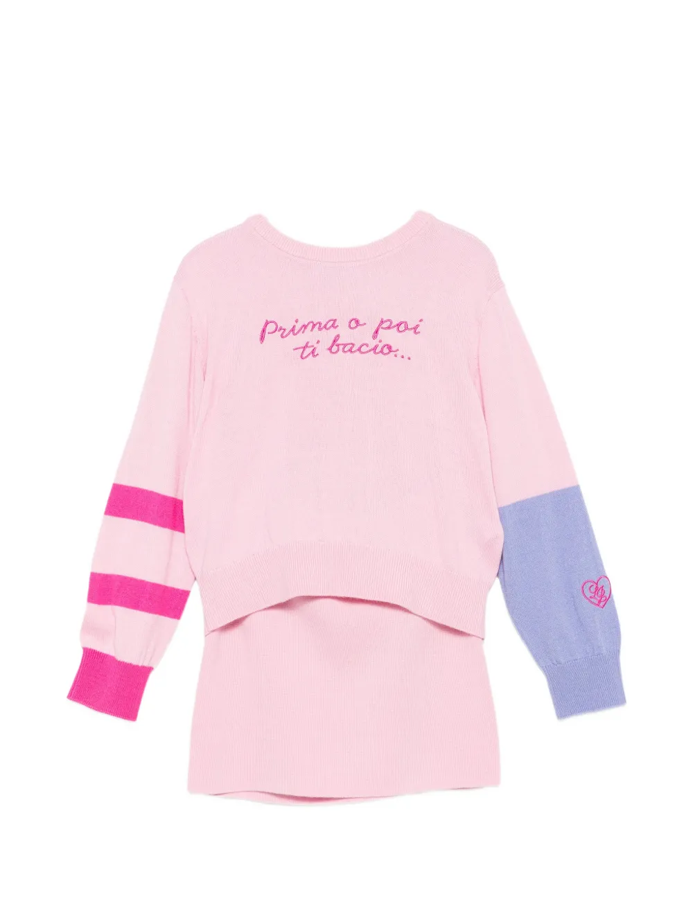 Liu Jo Kids heart-intarsia logo-embroidered sweater and skirt - Rosa