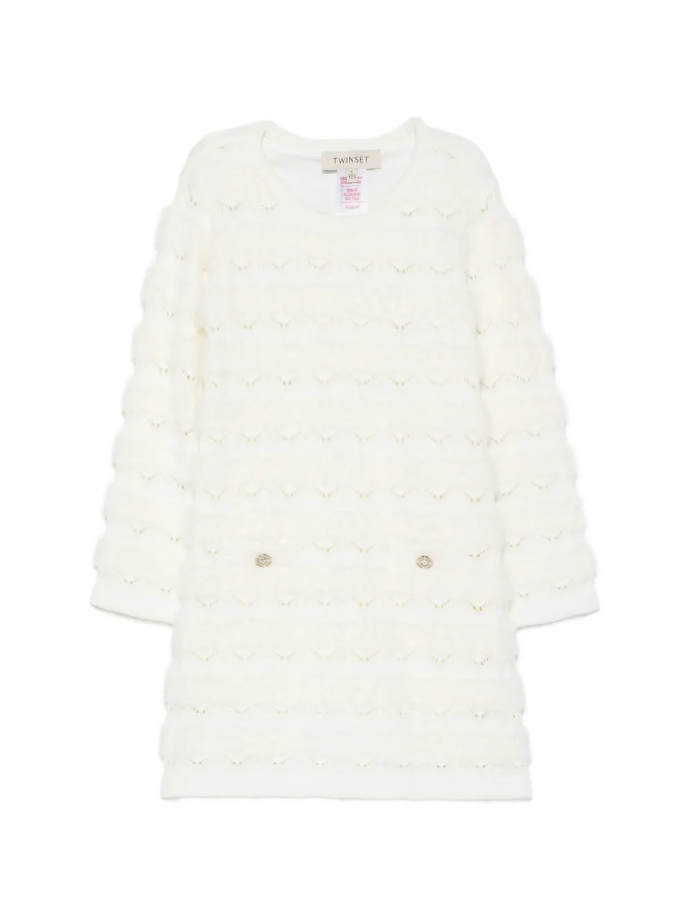 TWINSET Kids pointelle-knit faux-pocket dress - Bianco
