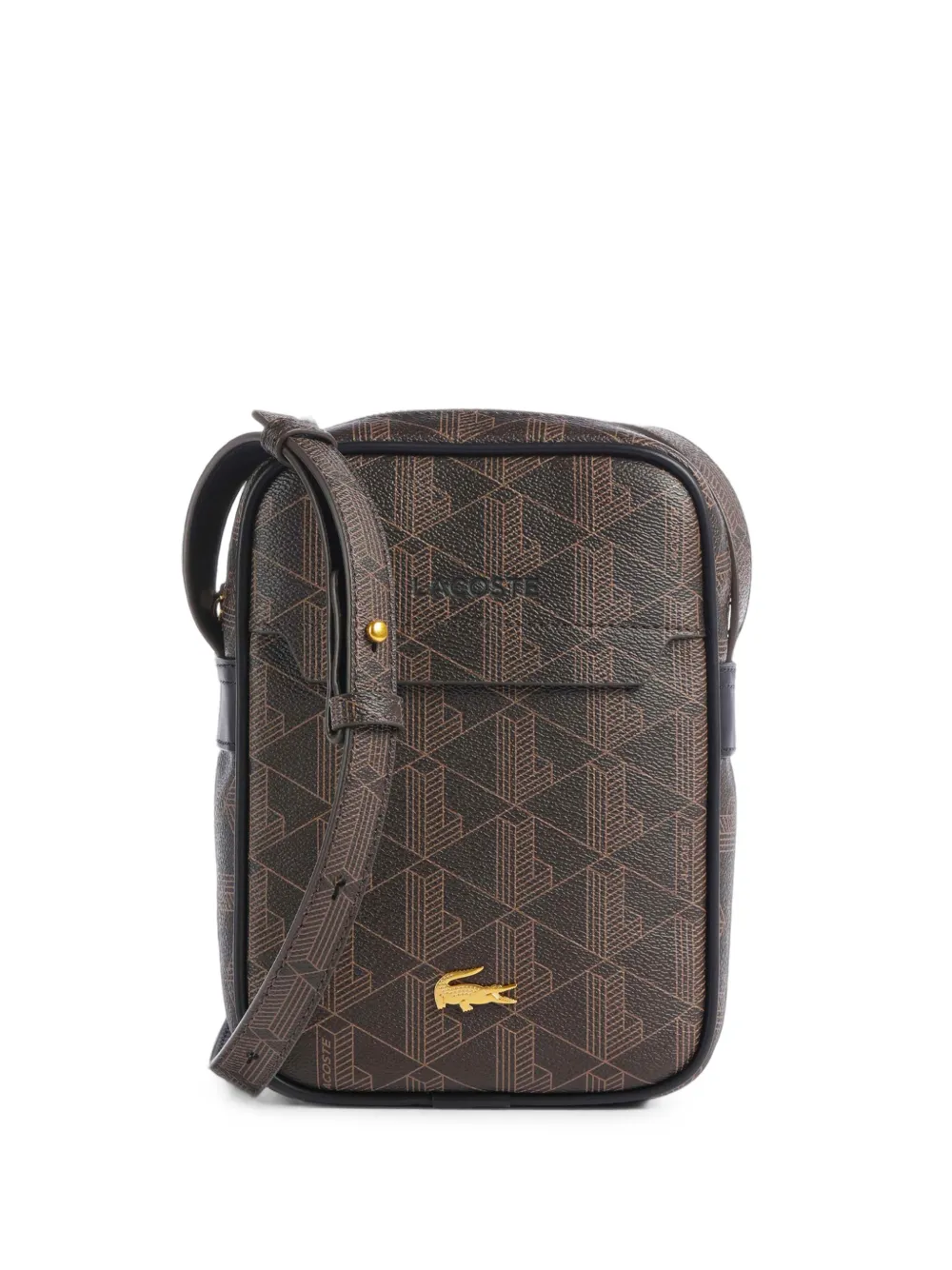 Lacoste monogram-print messenger bag - Marrone