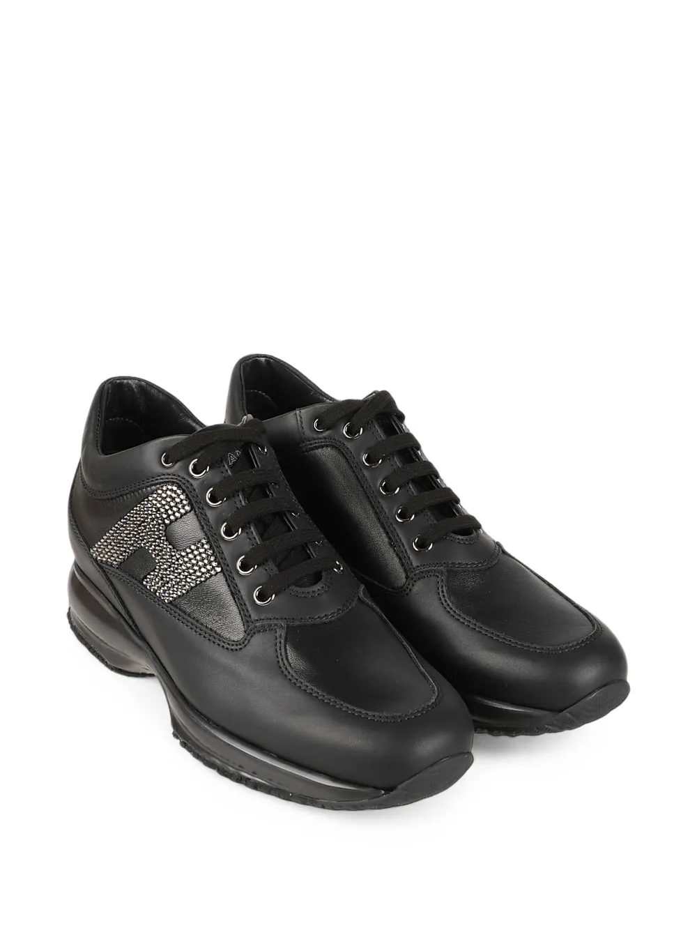 Hogan crystal-embellished leather sneakers Zwart