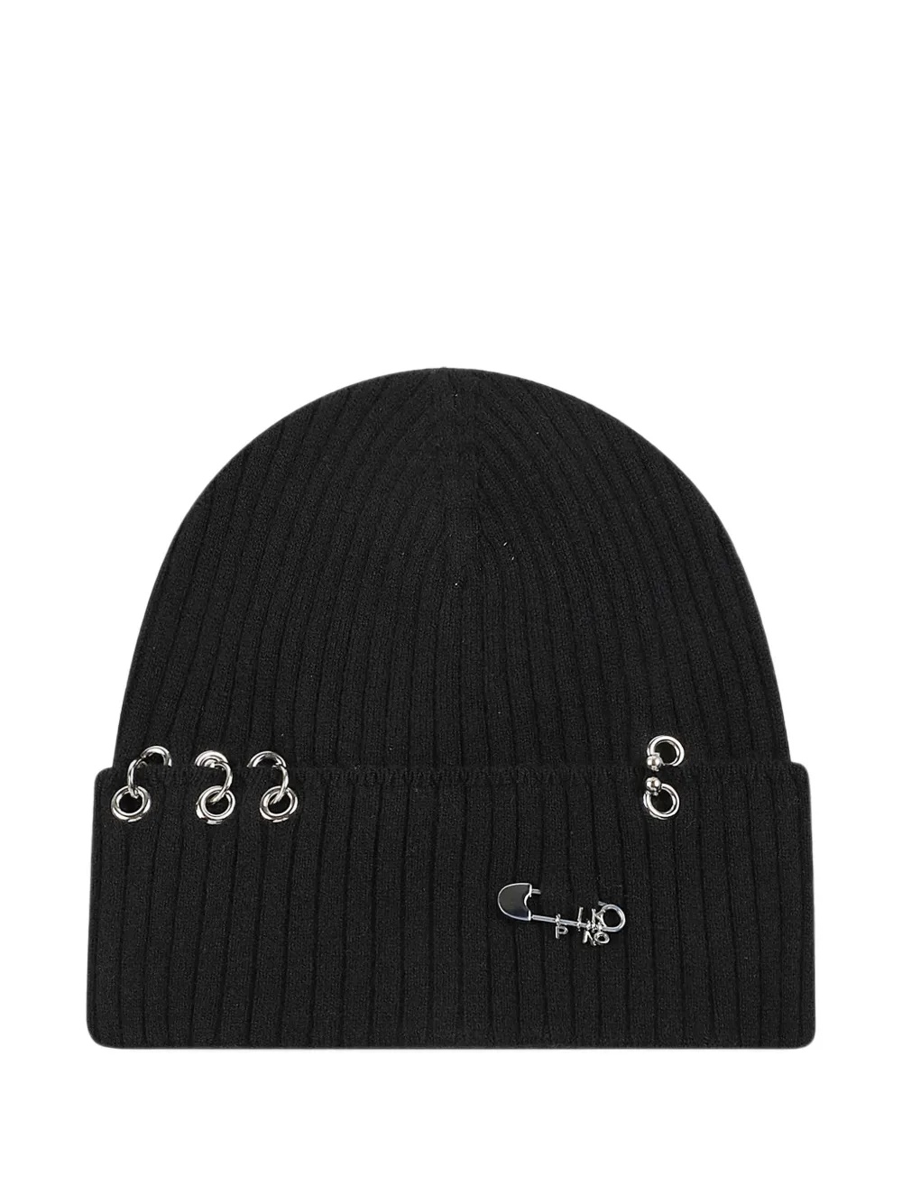 PINKO pierced ribbed-knit beanie hat - Nero