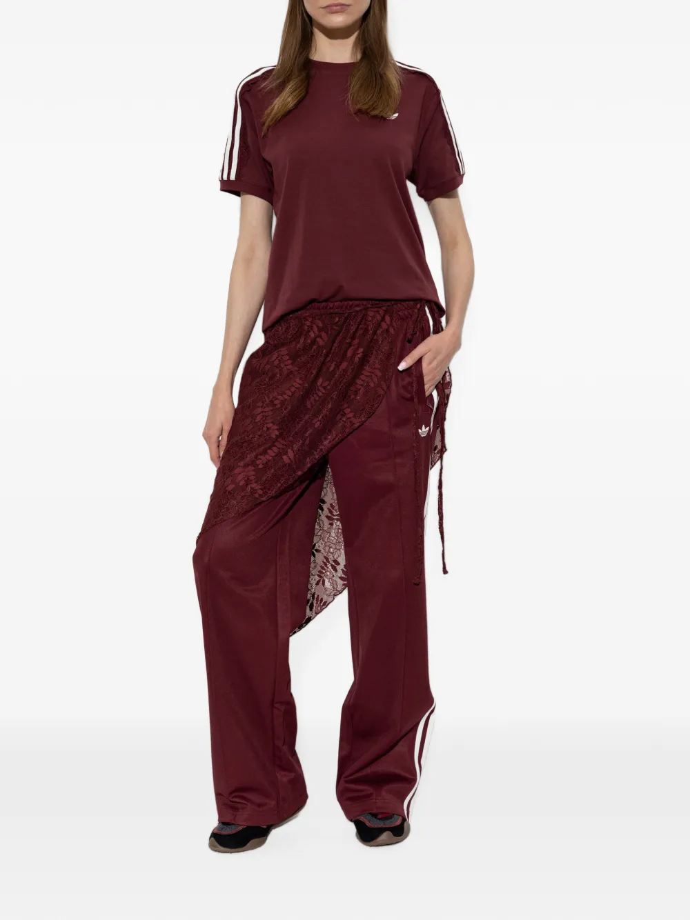 adidas lace-trim side-stripe T-shirt Rood