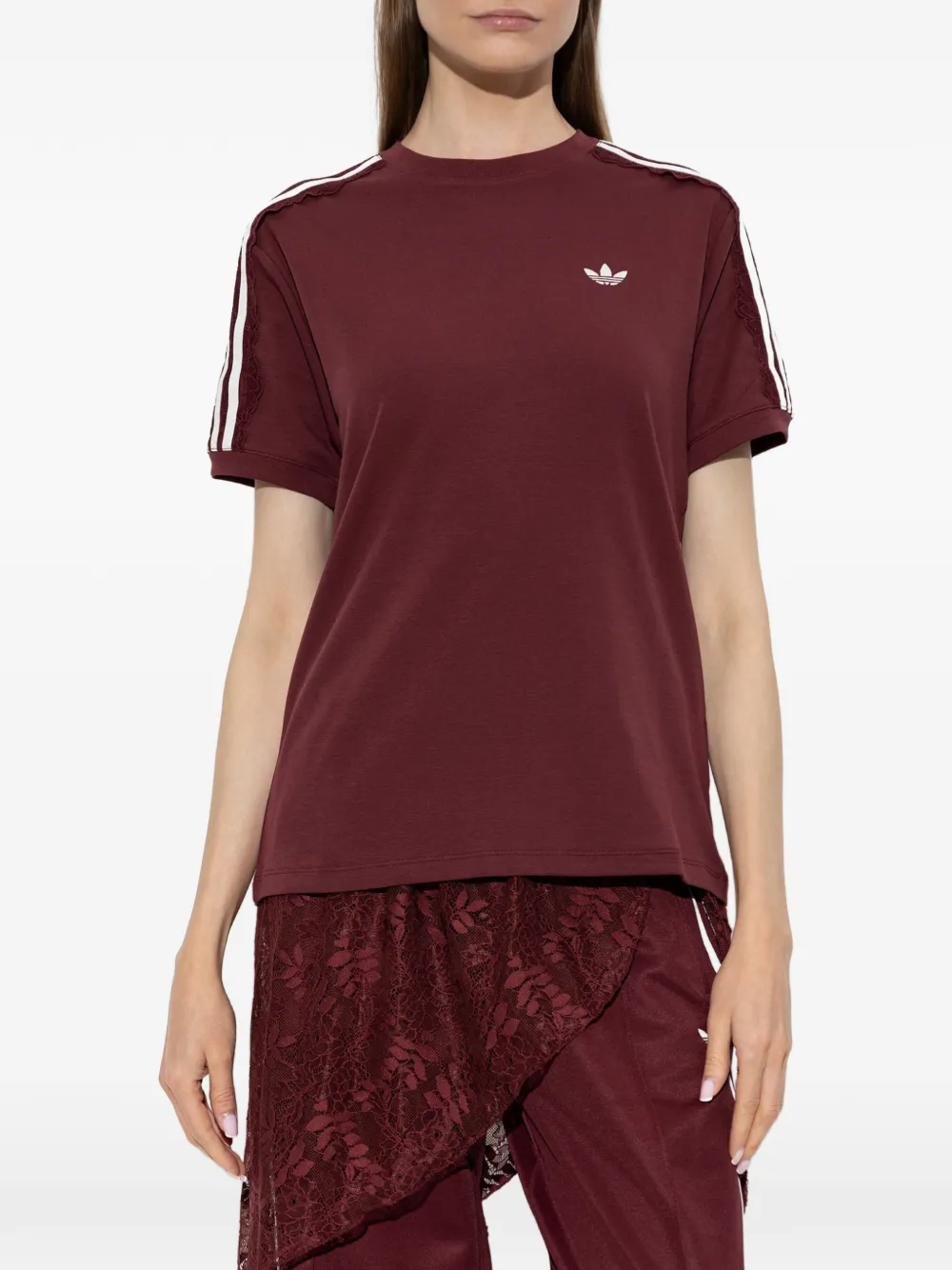 adidas lace-trim side-stripe T-shirt Rood