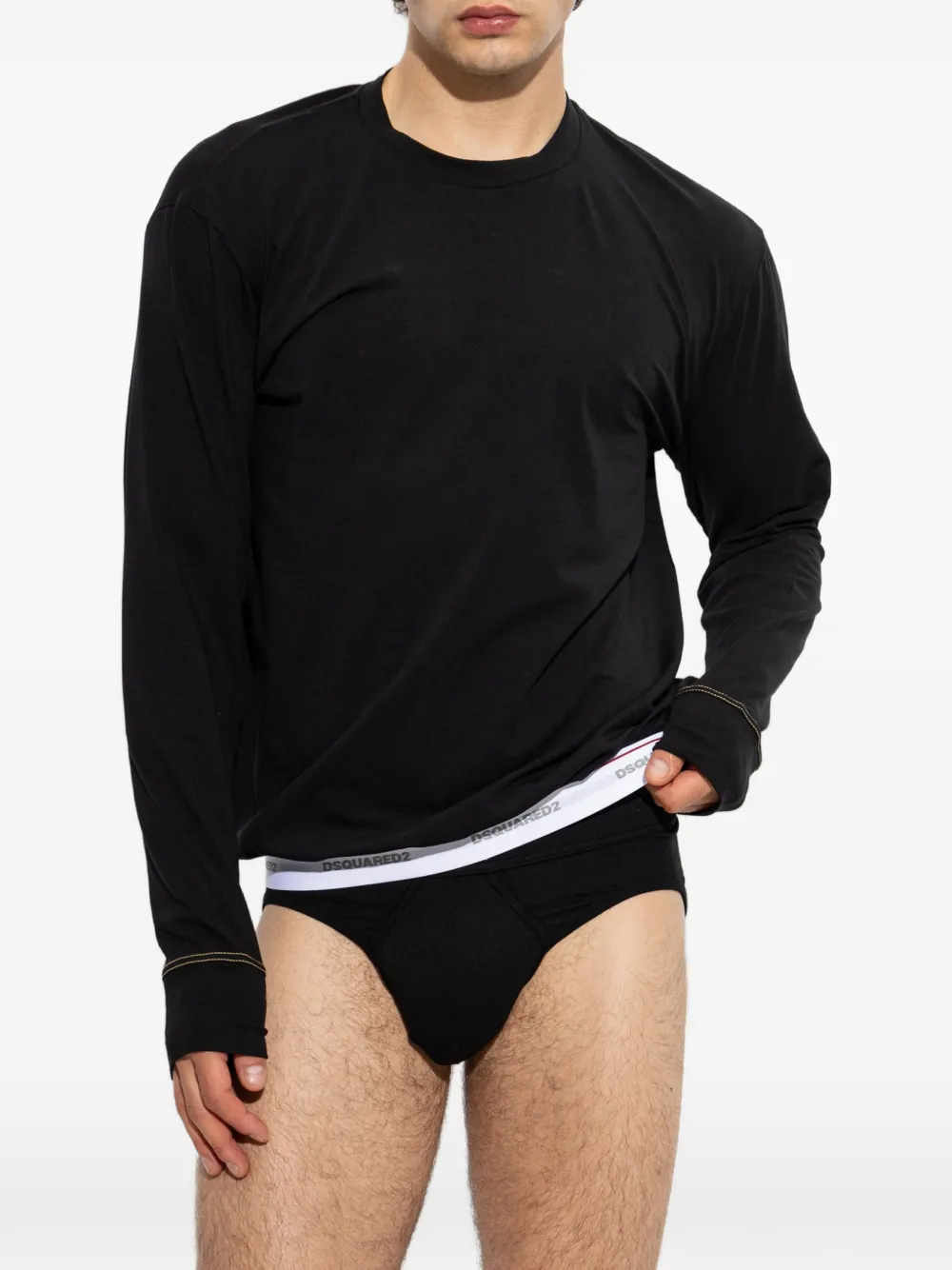 DSQUARED2 T-shirt met lange mouwen en tailleband met logo Zwart