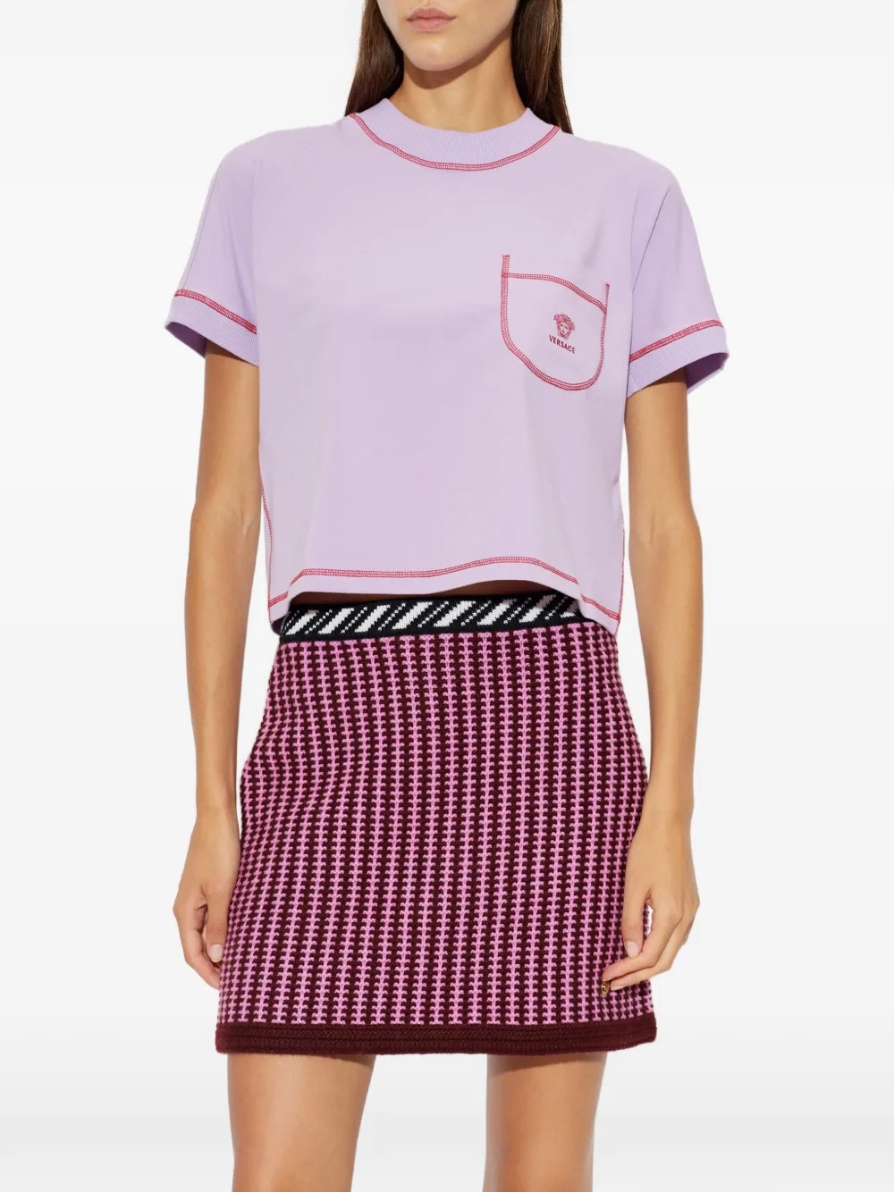 Versace T-shirt met geborduurd logo Paars