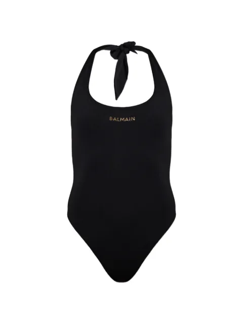 Balmain logo-embellished halterneck swimsuit