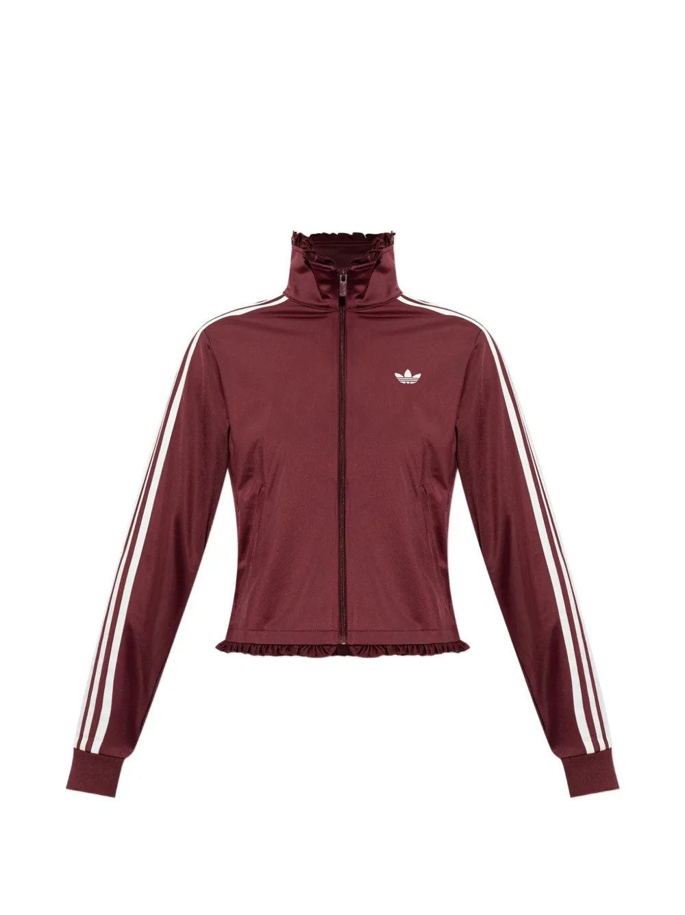 adidas ruffle-trimmed striped-sleeve zip-up sweatshirt - Rosso
