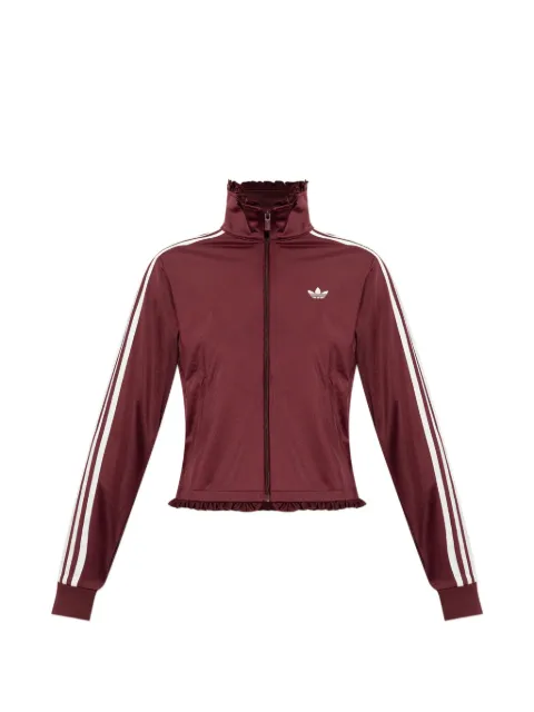 adidas ruffle-trimmed striped-sleeve zip-up sweatshirt