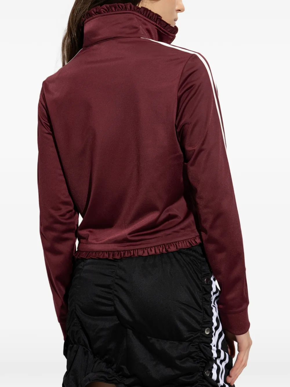 adidas ruffle-trimmed striped-sleeve zip-up sweatshirt Rood
