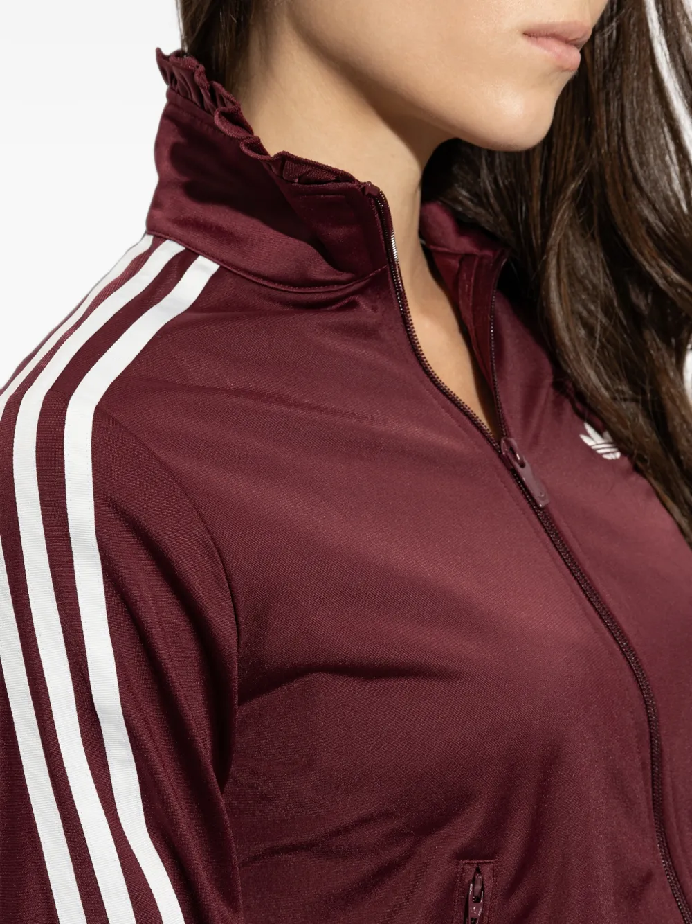 adidas ruffle-trimmed striped-sleeve zip-up sweatshirt Rood