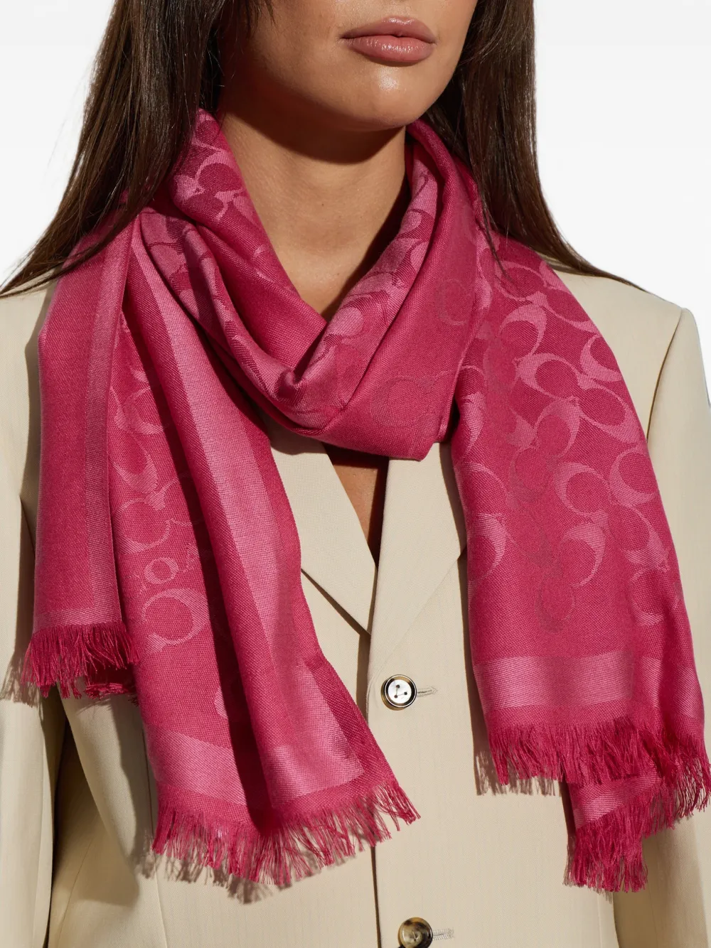 Coach monogram frayed scarf Roze