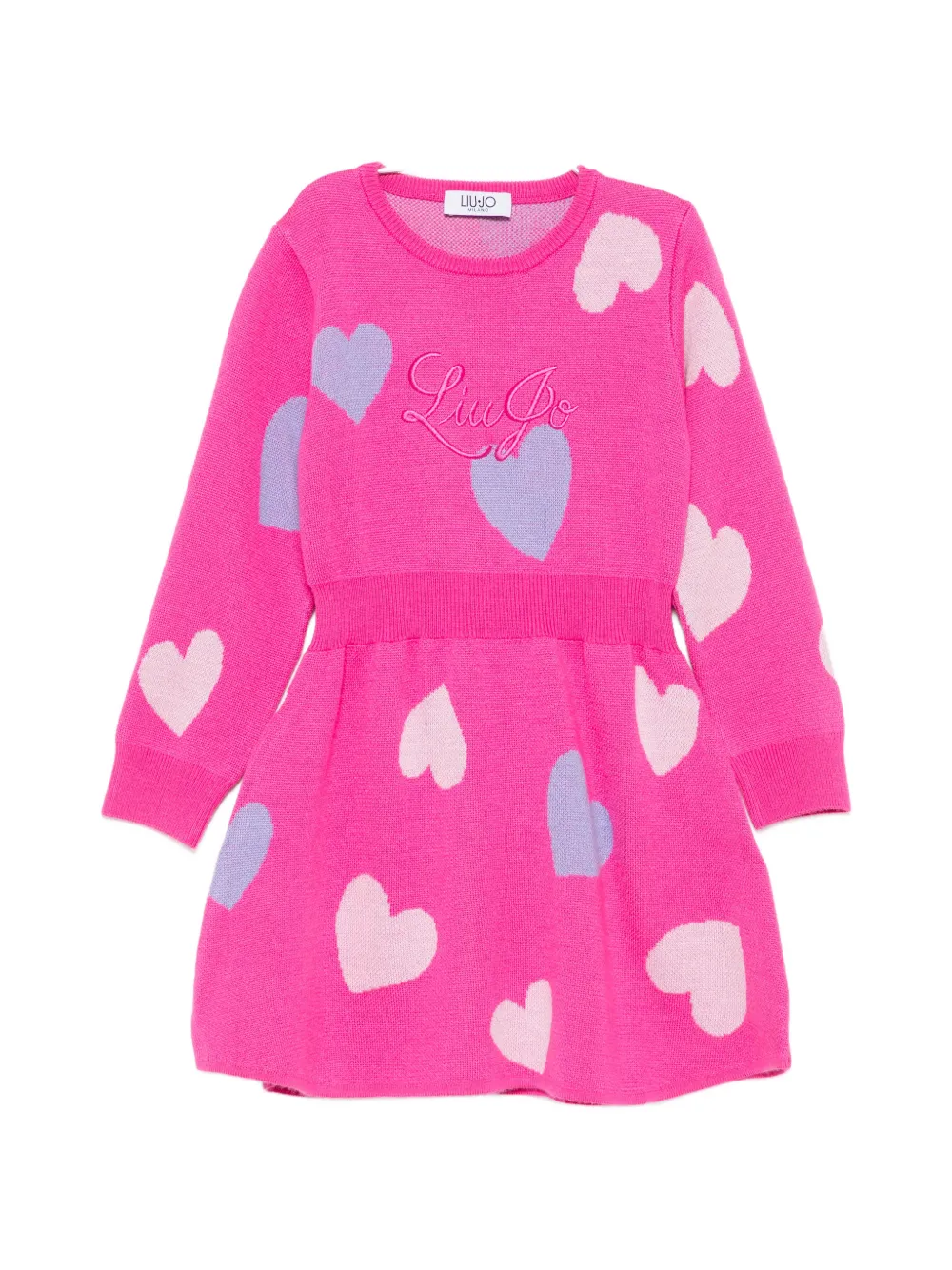 Liu Jo Kids heart-intarsia logo-embroidered dress - Rosa