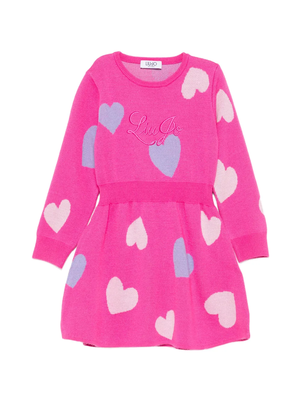 Liu Jo Kids heart-intarsia logo-embroidered dress - Rosa