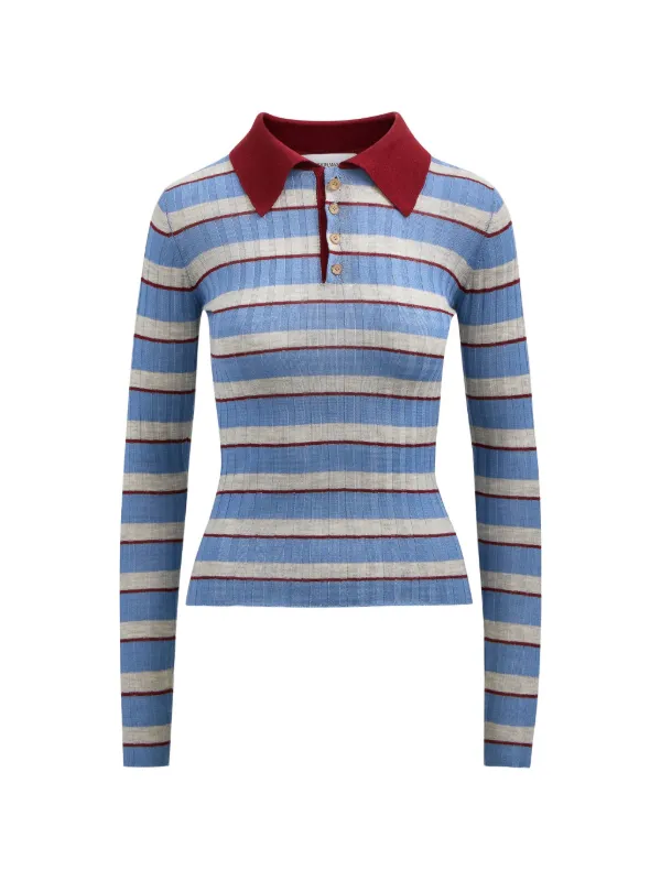 Brandon Maxwell Joni Striped Polo Top in Blue