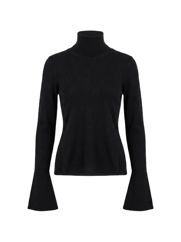 Brandon Maxwell Dawson Flared-sleeve Sweater in Black
