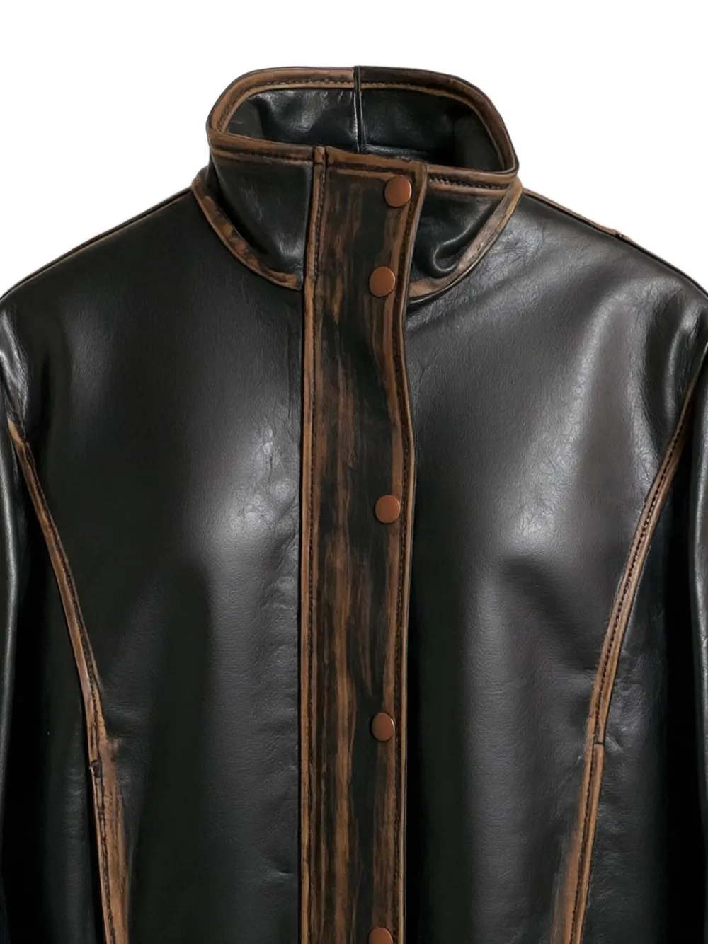 Brandon Maxwell Mason High-neck Leather Jacket in Brown, view 2