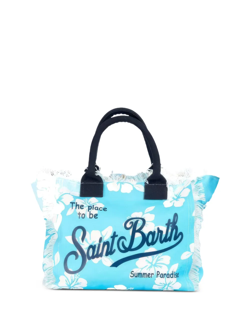 MC2 Saint Barth Kids cabas Colette à imprimé hibiscus et finitions frangées - Bleu