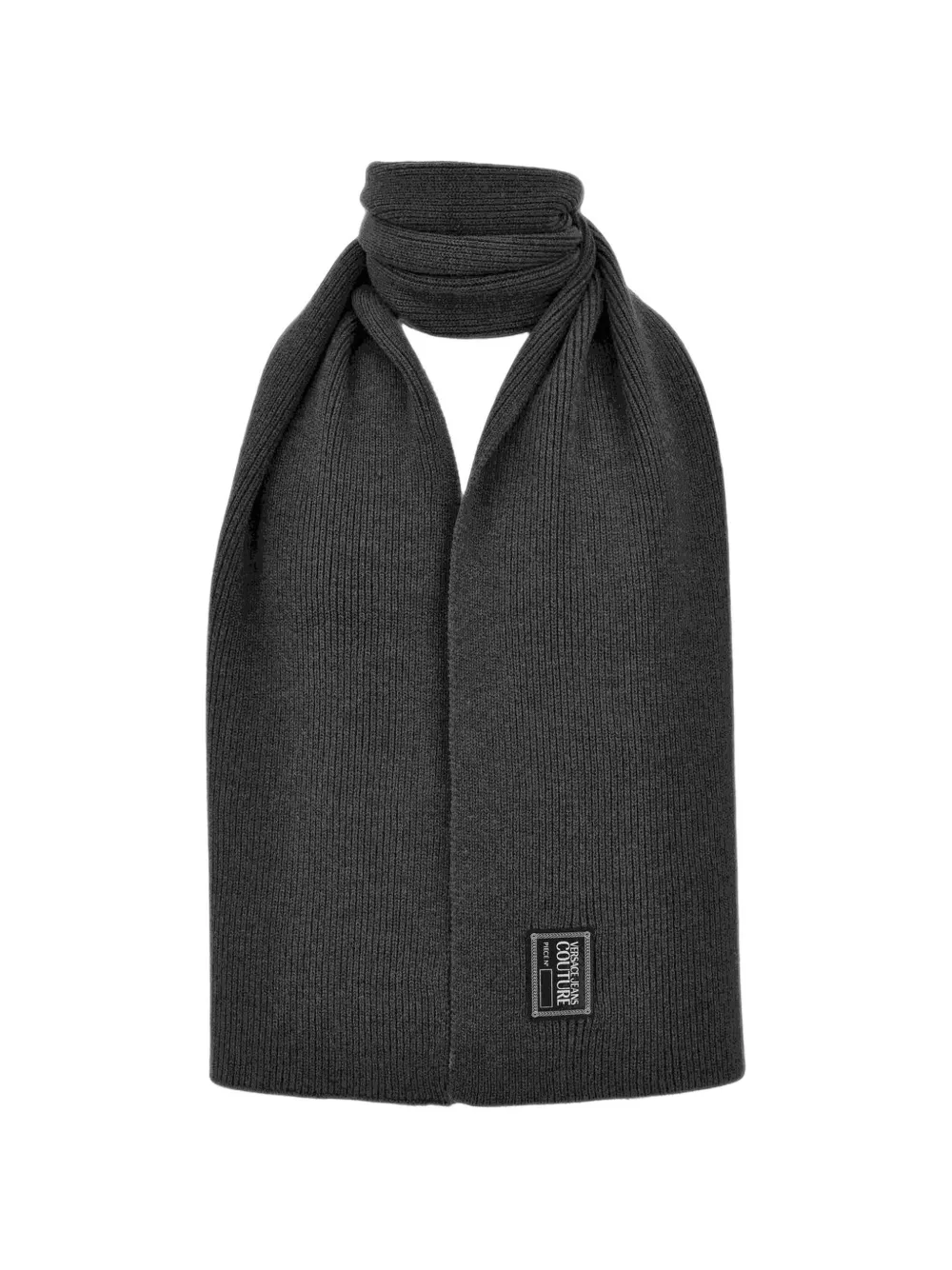 Versace Jeans Couture ribbed-knit logo-patch scarf - Grigio